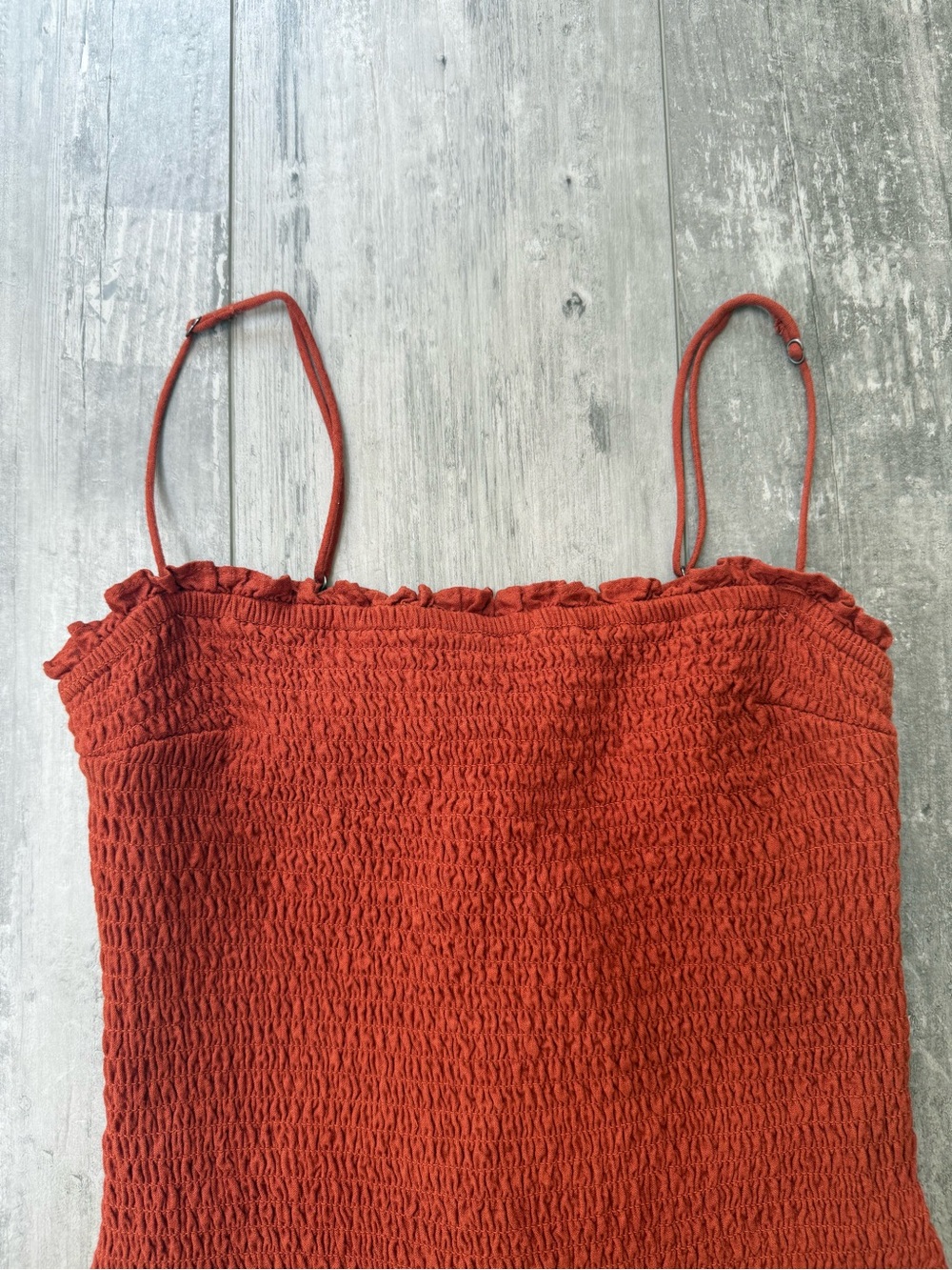 Abercrombie & Fitch Smocked Linen Blend Mini Dress Rust Orange Size Small - Picture 8 of 12
